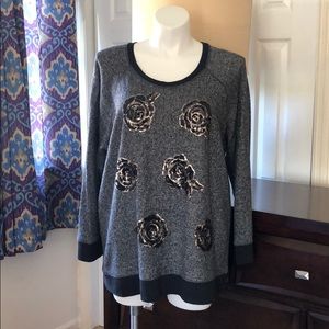 Grey/Black Top with Black/Gold Sequins and Beads